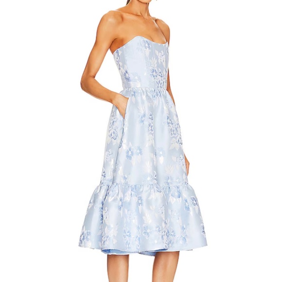 NWT Virginia Strapless Gown in Chambray Blue Baroque Floral - Picture 2 of 5